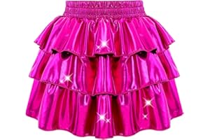 DAXIANG Girls 3 Layer Metallic Skirt with Built-in Shorts Ruffle A Line Skirt for Girls Party Birthday 4-13 Years