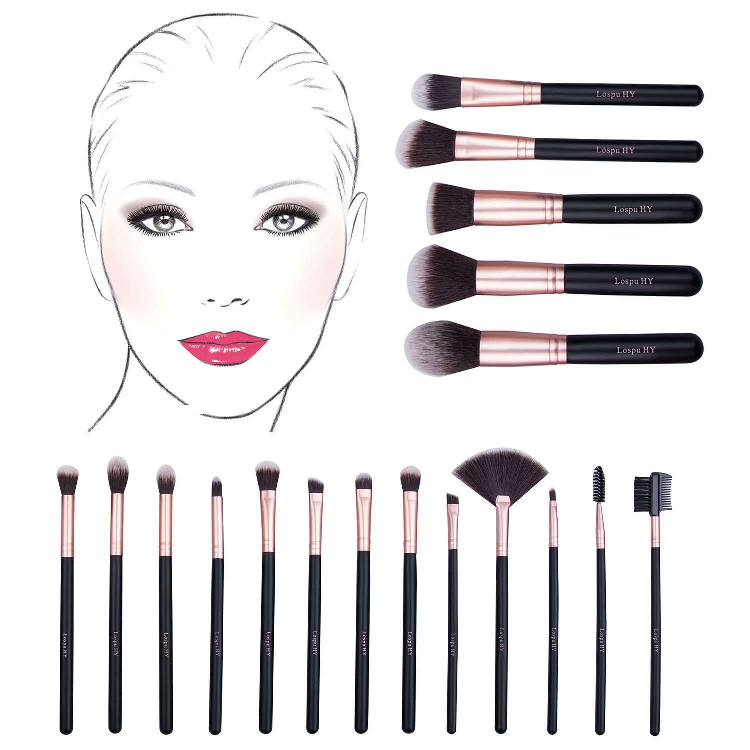 Ammiy 10-Piece Oval Makeup Brush Set