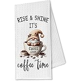 OTOUO Coffee Kitchen Towels for Bar Decor, Tea Hand Dish Towels, Gnomes Decorative Gifts for Lovers, 16x24 Inches