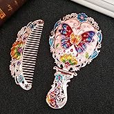 BYVUTE Handheld Mirror Set, Vintage Makeup Mirror and Comb Antique Princess Castle Vanity Mirror Cosmetic Decorative Embossed Hair Brush Gift for Women Girls (Flower)