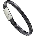 LUXAR Men’s Genuine Leather Bracelet | Interwoven Black Leather Bracelets with Brush Stainless Steel Clasp | Minimalist, Designer Jewelry for Men