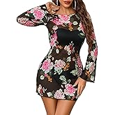 Avidlove Women's Mesh Dress Backless Bell Sleeve Party Clubwear Mini Bodycon Dresses