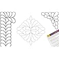 Border and Corner Feather Quilting Stencils - with Square Block Stencil - 3 Quilting Plastic Quilt Stencil Set for Borders, Background, Patterns - for Machine and Hand Quilting - with Guide