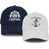 Captain and First Mate Hat for Men Women, Adjustable Matching Cotton Nautical Marine Sailor Baseball Caps, Boat Owner Gift