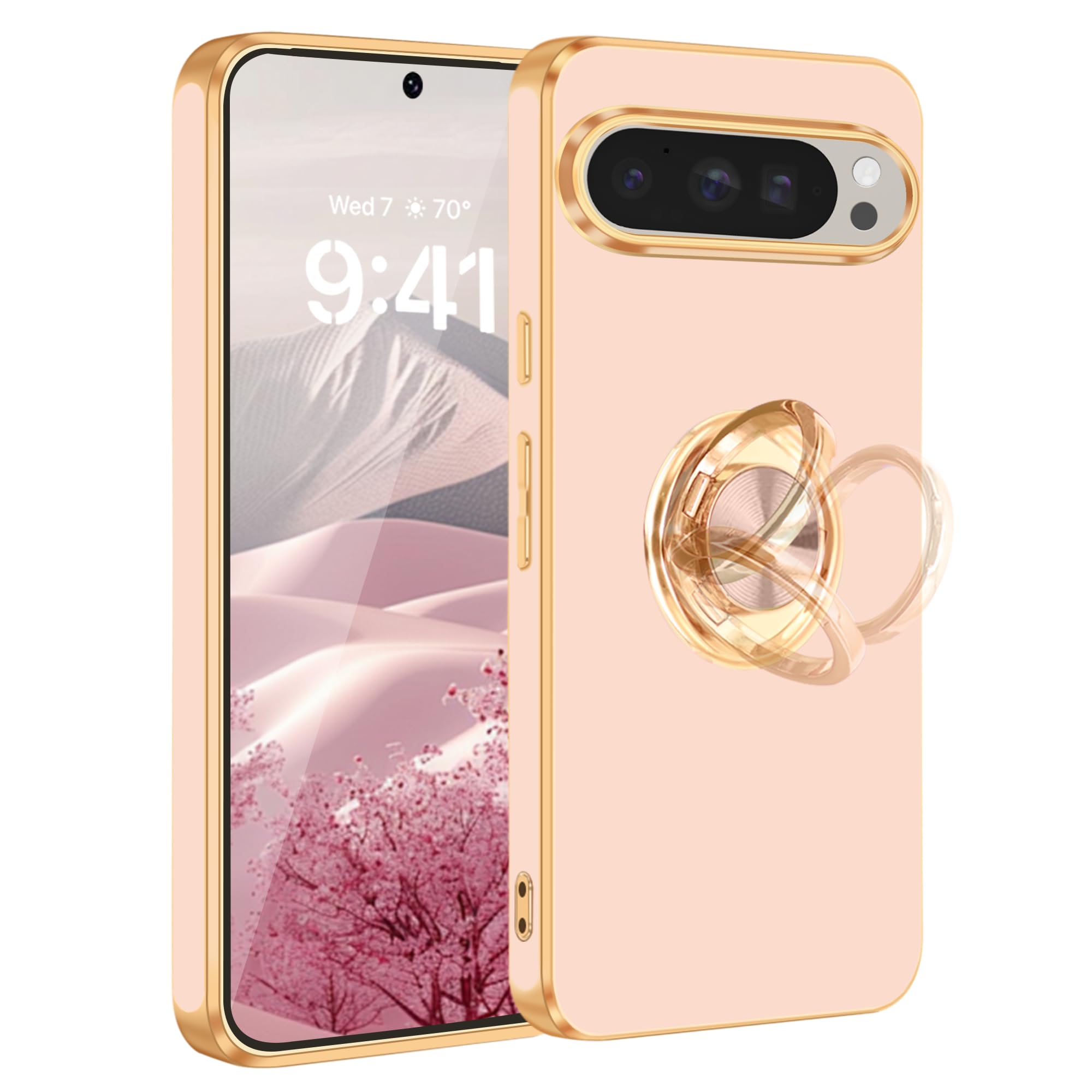 Fingic for Google Pixel 9/9 Pro Case[with 360°Ring Holder][Support Magnetic Car Mount]Cute Kickstand Slim Women Girls Nonslip Hard PC Soft TPU Rugged Bumper Protective Case for Pixel 9/9 Pro,6.3"2024