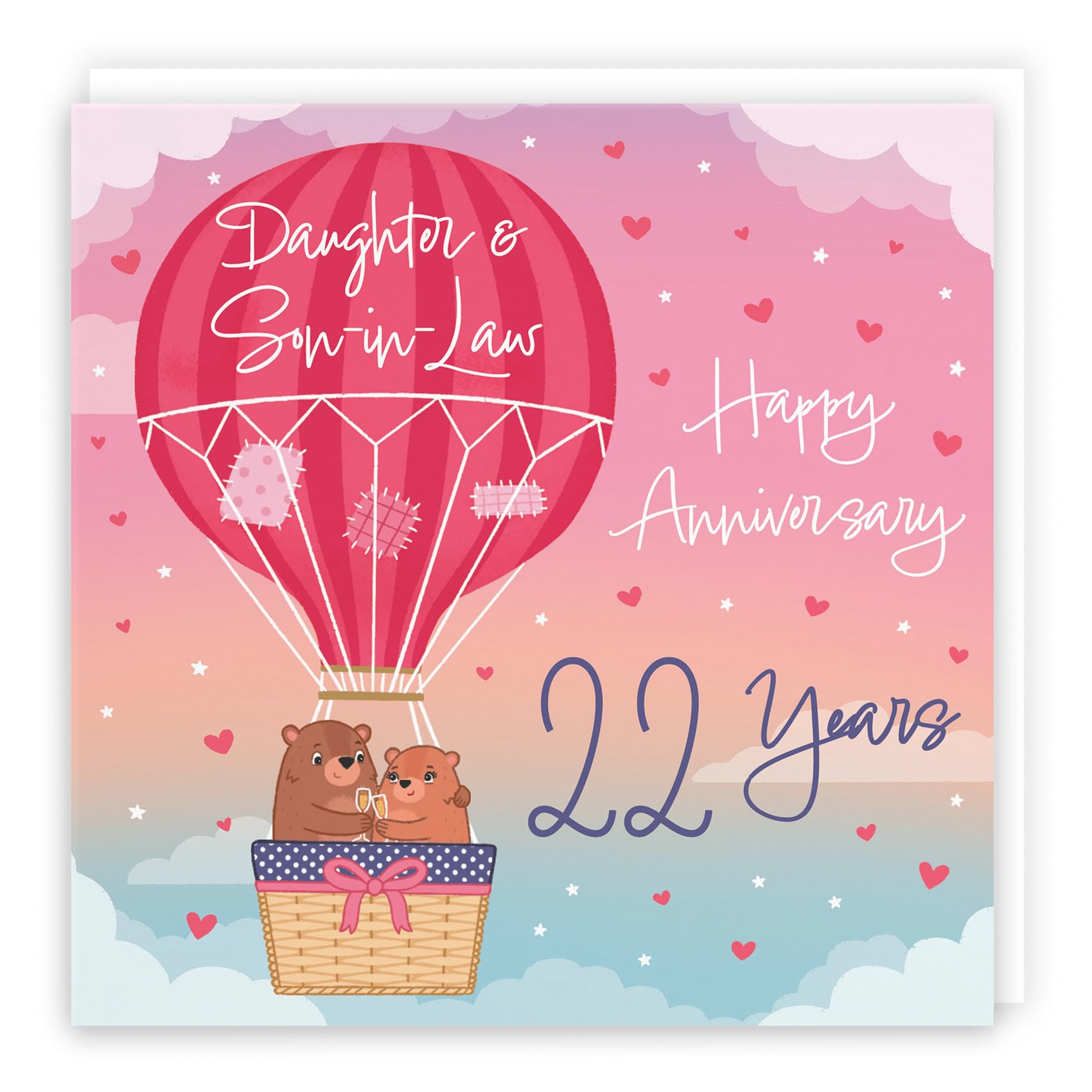 Hunts England - 22nd Daughter And Son-in-Law Hot Air Balloon Anniversary Card - Cute Bears - Luxury 22nd Anniversary Card For Daughter And Son-in-Law - Daughter And Son-in-Law 22nd Anniversary Card — image 1