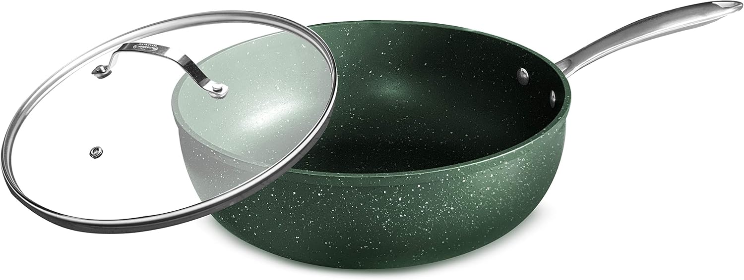 OrGREENiC Diamond Granite Deep Stir Fry Wok with Glass lid