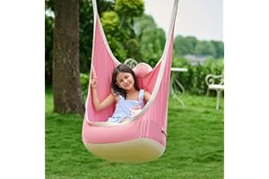 CO-Z Upgraded Kids Hanging Pod Swing Chair with Inflatable Cushion, Child Hanging Hammock for Indoor and Outdoor, Sensory Pod Swing for Kids (Two Straps, Pink)