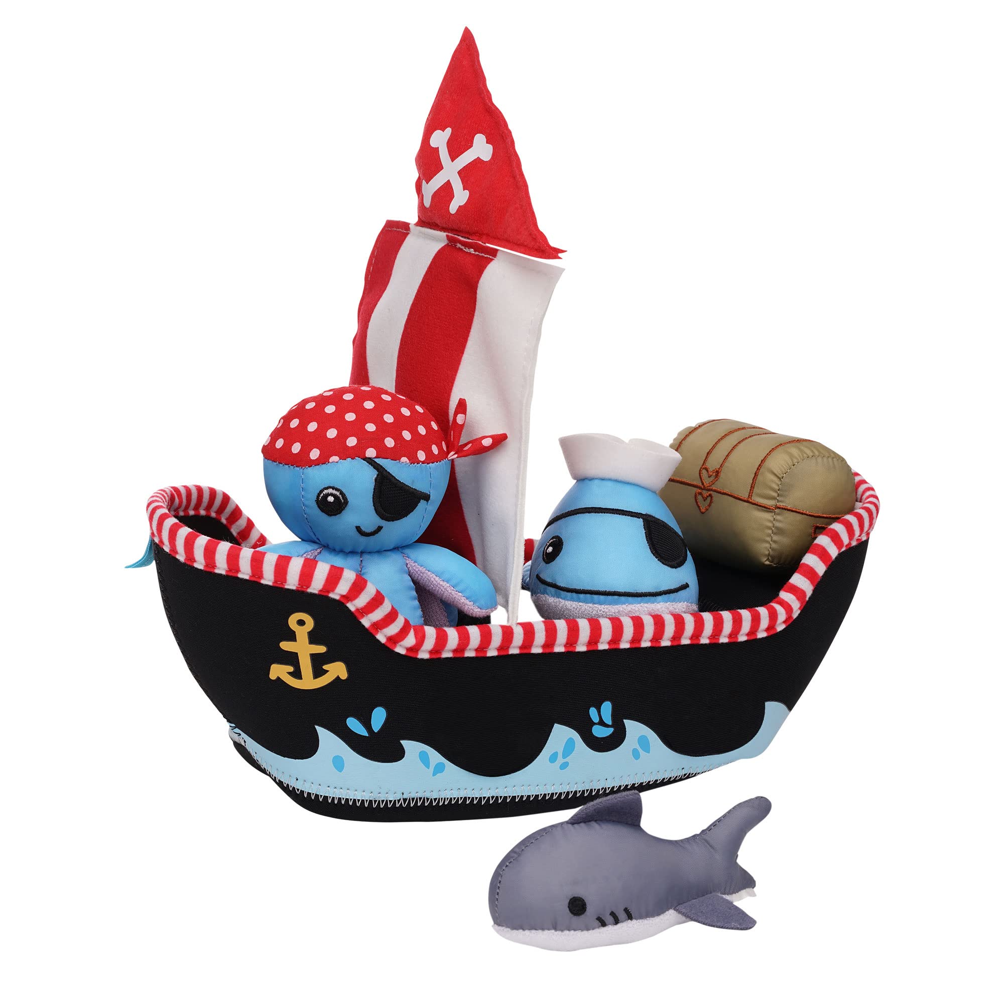 Manhattan Toy Neoprene Pirate Ship 5 Piece Floating Spill n Fill Bath Quick Dry Sponges and Squirt Toy