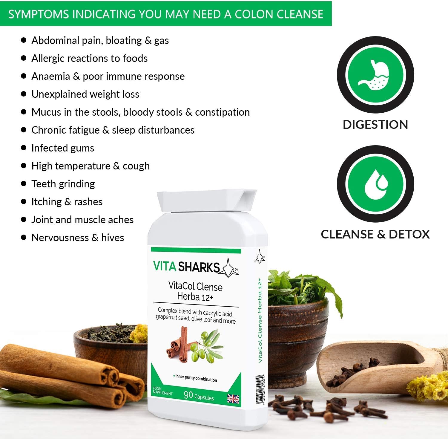 VitaCol Cleanse & Clear Herba 12+ Immunity Boosting Bowel & Colon Cleansing Vegan Formula. 12 Natural Kosher Ingredients for Digestive Health & General Body Detox - Image 5