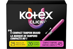 U by Kotex Click Compact Tampons, Duo Pack, Regular + Super Absorbency, Unscented, 45 Count