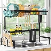 Sakugi Dish Drying Rack Over The Sink – Large Capacity Stainless Steel Dish Drainer, Multifunctional Kitchen Organizer, Black