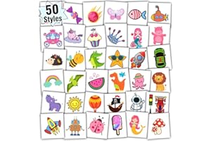 Partywind Individually Wrapped Sheets Kids Temporary Tattoos, Birthday Party Favors Supplies for Boys and Girls, Dinosaur/Mermaid/Pirate Tattoo Stickers for Goodie Bags Stuffers (50 Styles)