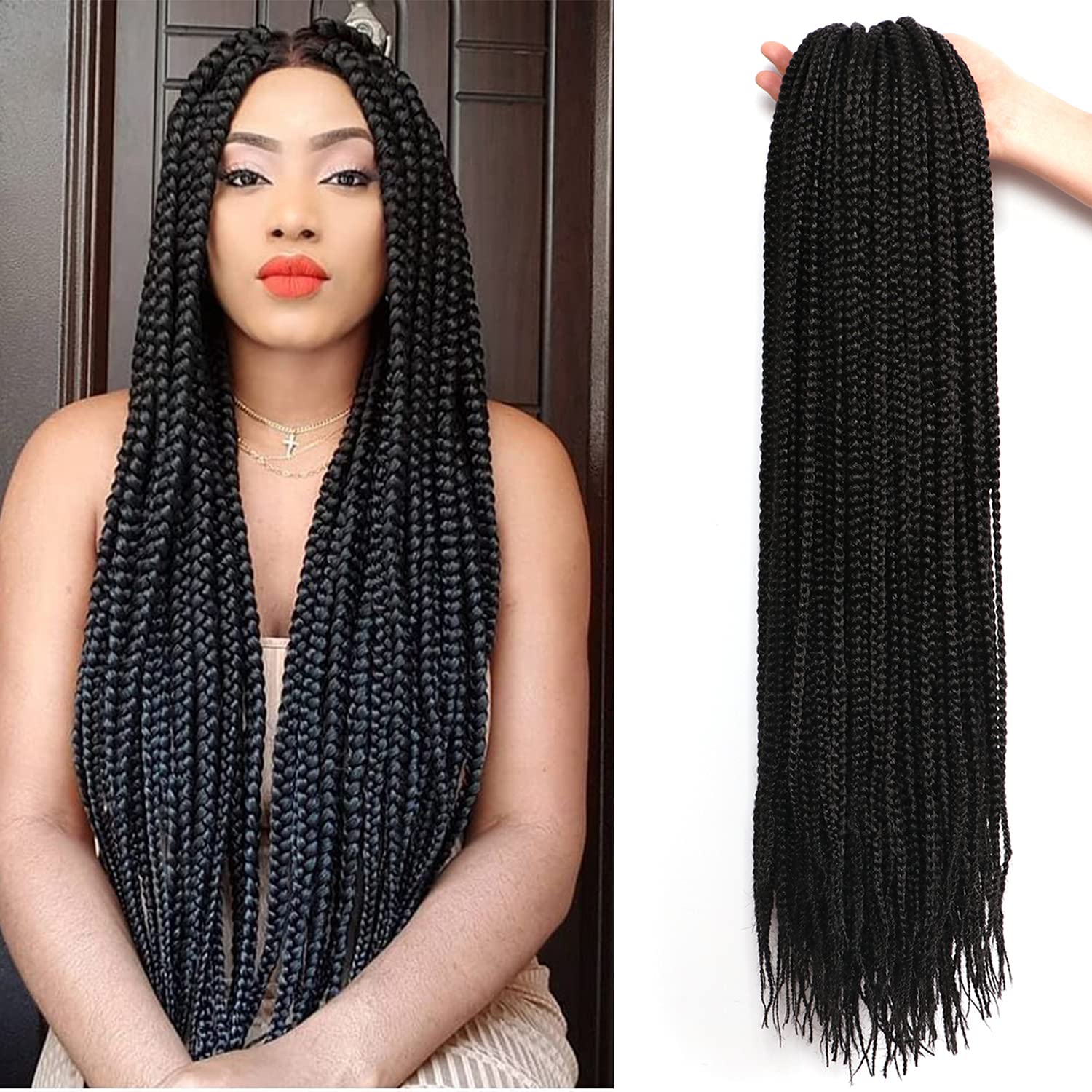 7Packs Lot Box Braids Crochet Hair Extensions - Pre looped Braids 22Inch(Pack of 7), #1B — image 1