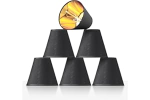DORALOKO Black Chandelier Shade with Gold Lining Hardback, 3" Top x 6" Bottom x 5" High, 3x6x5 Inches Lampshade, Perfect Cover for 6-Light Pendant Light Wall Sconce, Clip On Bulb E12 Socket(Small Size, 6 Pack)