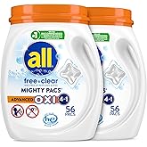 all Free Clear, Advanced OXI, Mighty PACS, Laundry Detergent Pacs, Stainfighting, Unscented and Hypoallergenic for Sensitive Skin, 56 Count (Pack of 2)