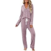 Samring Pajamas Women's Long Sleeve Sleepwear Button Down Pj Sets Soft Loungewear Pajama Set for Women S-XXL