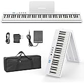 BESFAN 88 Key Keyboard Piano BSP-10F Portable Folding Piano with Semi-Weighted Keyboard, 128 Tones, USB MIDI, Sustain Pedal, Music Stand for Beginners Gifts, White