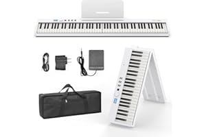 BESFAN 88 Key Keyboard Piano BSP-10F Portable Folding Piano with Semi-Weighted Keyboard, 128 Tones, USB MIDI, Sustain Pedal, Music Stand for Beginners Gifts, White