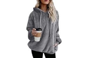 American Trends Womens Athletic Fuzzy Hoodies Sherpa Pullover Hoodie for Women Zip Oversized Plush Hoodie with Pockets