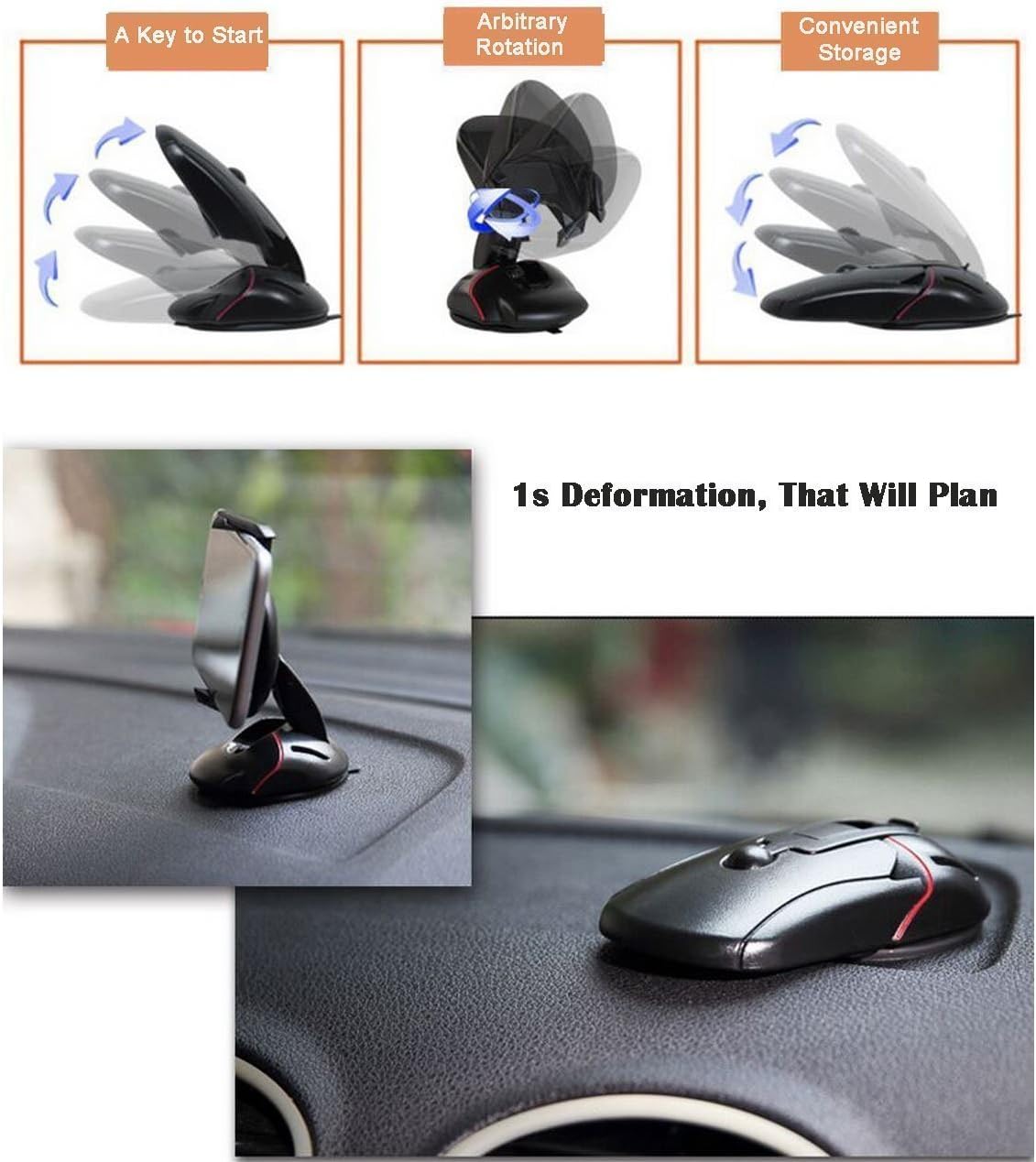 Benjoy Mouse Shape Foldable Multifunctional one-Button Release one Touch Car Phone Holder Mount for Android Smartphone/iPhone for Mahindra XUV 500