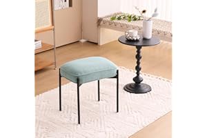 YOUNIKE Vanity Stool Fabric for Makeup Room Rectangle Foot Stool Ottoman with Metal Legs Upholstered Boucle Footrest Vanity Bench for Dressing Table Bedroom Living Room, Light Blue