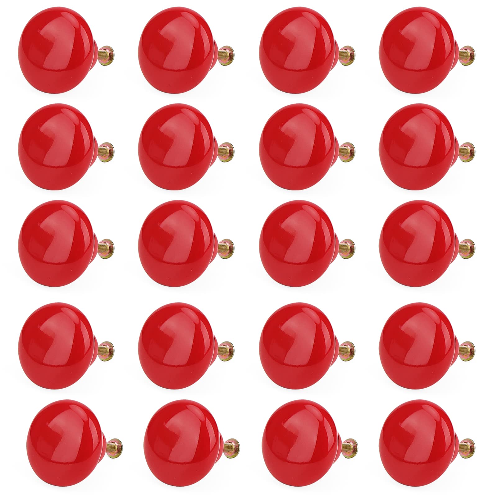 JAPCHET 20 PCS Red Ceramic Drawer Knobs, 32mm Ceramic Cabinet Knobs with 20 Screws for Cupboard Drawer