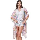 Isurrender Kimonos for Women Lightweight Swimsuit Coverup Boho Floral Beach Cover Ups for Swimwear Casual Summer Cardigan