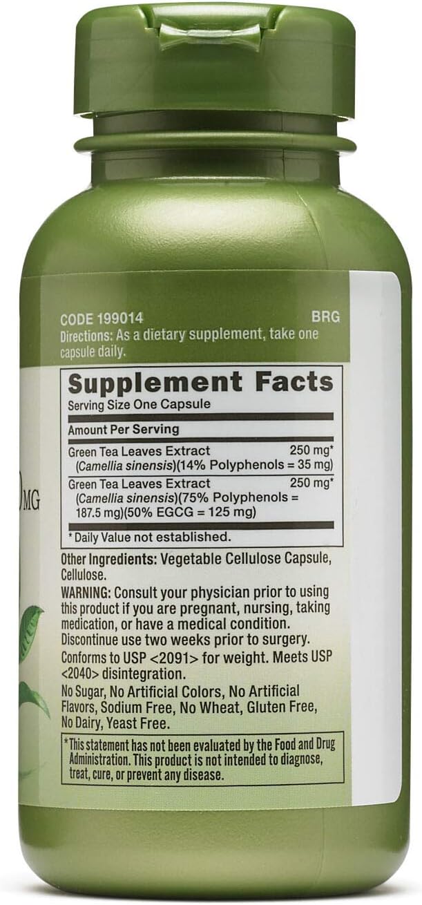 GNC Herbal Plus Green Tea Complex 500mg, 100 Capsules, Metabolism