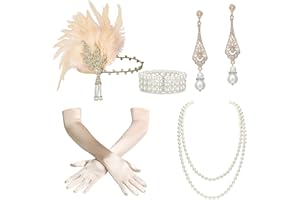 BABEYOND 1920s Flapper Costume Accessories Set 20s Flapper Headband Pearl Necklace Gloves Bracelets Holder