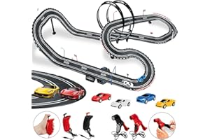 Losbenco Slot Car Race Track Sets, Battery or Electric Race Car Track with 4 High-Speed Slot Cars, 2 Electric Controller and 2 Manual Controller Circular Overpass Track, Gift for Kids Ages 6 7 8-12