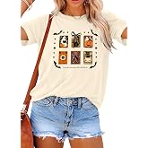 Halloween Spooky Shirt for Women: Spooky Season Tshirt Funny Ghost T-Shirt | Pumpkin T Shirt Skeleton Shirts Halloween Spooky Boo Bat Graphic Tee Spooky Vibes Short Sleeve Top