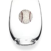 THE QUEENS' JEWELS Baseball Jeweled Stemless Wine Glass, 21 oz. - Unique Gift for Women, Birthday, Cute, Fun, Not Painted, Decorated, Bling, Bedazzled, Rhinestone