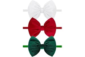 YanJie Hairband - Handmade Stretchy Nylon Hairbands with 3 Green-velvet Bows, Ideal for Baby Infants Toddlers Child, Unisex-B, 1 Count (Pack of 3)
