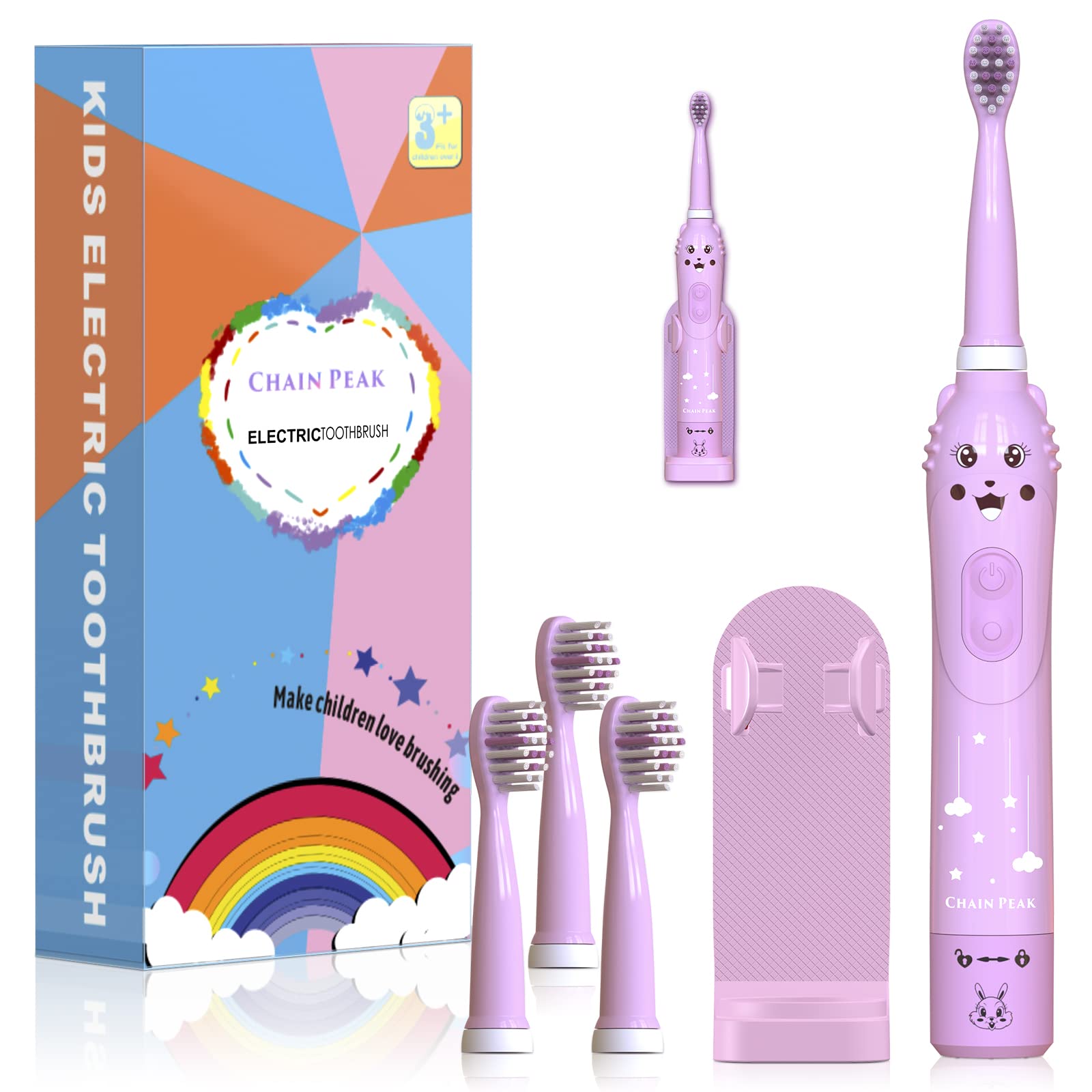 Kids Sonic Electric Toothbrush, Rechargeable Toothbrush for Children, Sonic Toothbrush for Boys Girls Age 3-12 with 30s Reminder, 2 Mins Timer, 6 Modes, 4 Brush Heads, Wall-Mounted Stand… — image 1