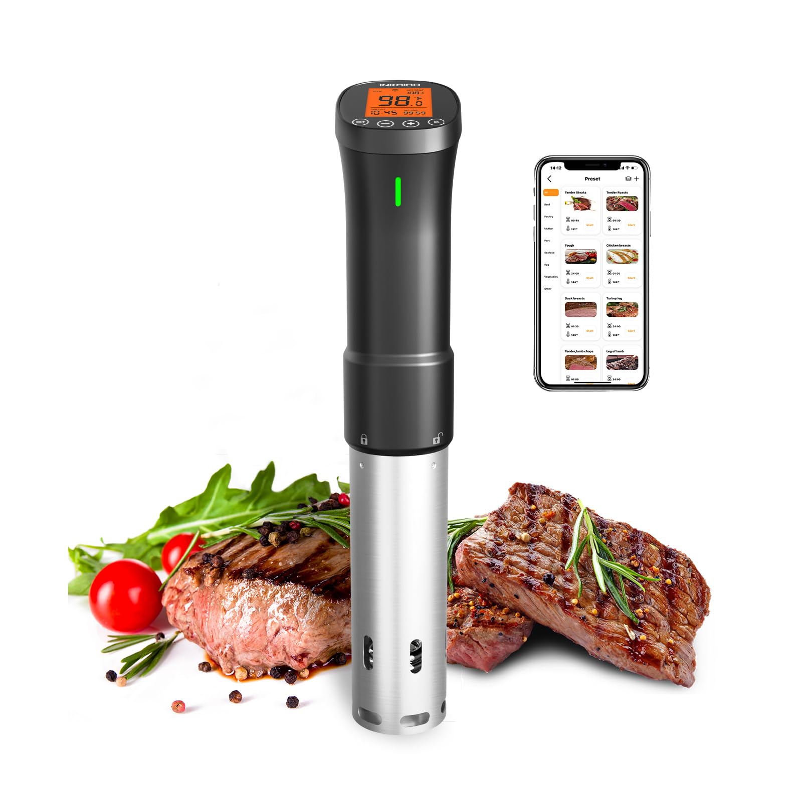 Photo 1 of 2.4G WIFI Sous Vide Cooker INKBIRD Sous Vide Machine with APP Control, 1000 Watts Immersion Circulator with APP Recipes Timer Alarm Mobile Notification, 3D Water Fast Heating Ultra-Quiet