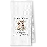 YRDBGHZDF Funny Owl Kitchen Towels, Gifts for Owls Lovers Dish Tea Towels, I May Look Calm Humorous Daisy Floral Owl Decorative Hand Towel for Bathroom Kitchen, 16x24 Inch