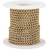 Bestewelry 32.8 Feet Aluminium Curb Chains 5x3.5x1mm Twisted Aluminium Link Chain Golden Metal Chains with Spoolfor DIY Bracelet Necklace Jewelry Making