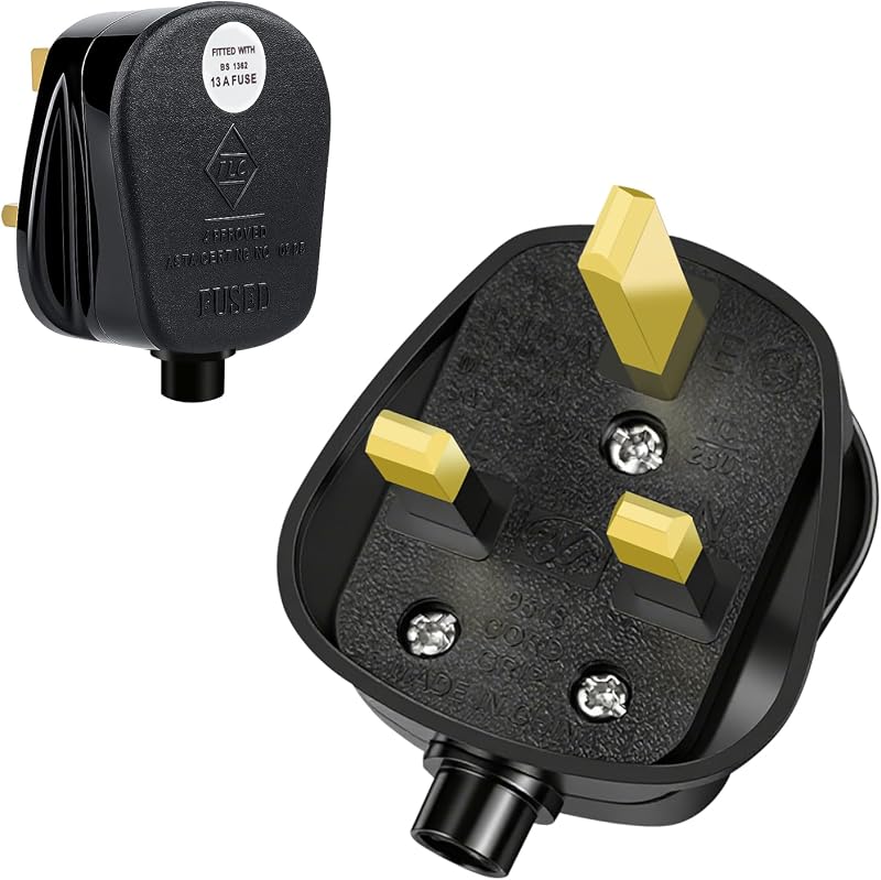 XGKEGS UK 13A Plug 3 Pin Fused Socket Black Pack of 2 250V Cord Grip