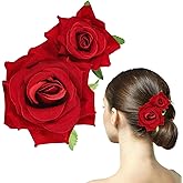 2Pcs Red Rose Flower Hair Clip Fabric Rose Brooch Elegant Hairpins Hair Flowers Barrettes Prom Party Wedding Bridal Hair Accessories for Women