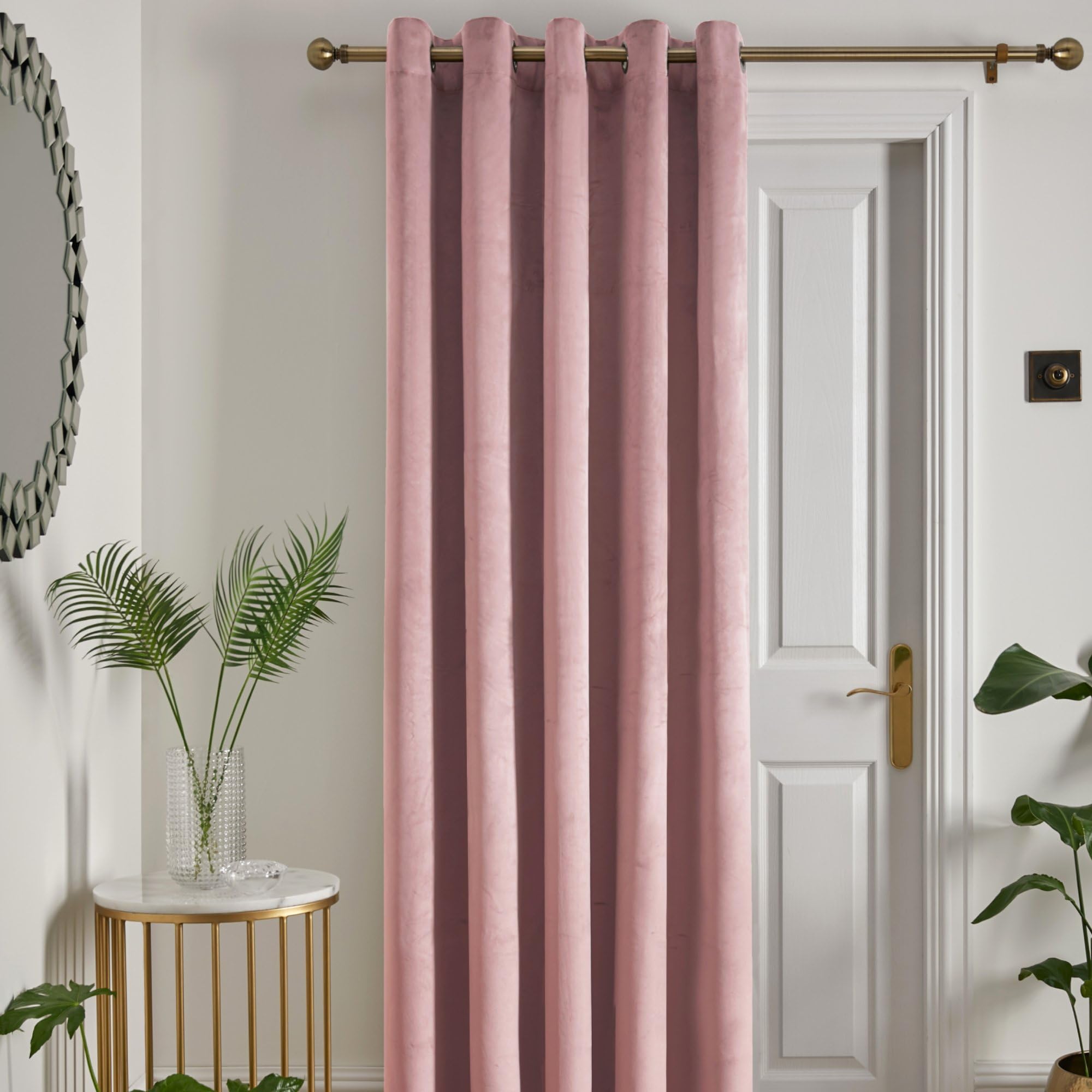 Laurence Llewelyn-Bowen Montrose Blush Pink Velvet Eyelet Curtain – W66 x L84" (168 x 214cm) – 1 Panel – Thermal & Soundproof – Soft Blush Bedroom & Living Room Drapes – Luxury Designer Curtain