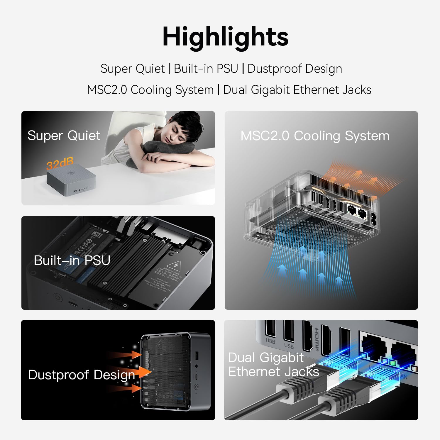 Beelink EQR6 Mini PC AMD Ryzen 5 6600H(Up to 4.5GHz), 32GB DDR5 RAM 500GB PCIE4.0 SSD Dual LAN Mini PC, AMD Radeon 660M, Dual HDMI/ WiFi6/ BT5.2/ Home/Office/Build-in Power Supply Mini Computer