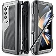 Mitywah Armour case for Saumsung Fold 4, Full-Body Protect for Galaxy Fold 4 Case with S Pen Holder, Shockproof Rugged Case with Hinge Protector Kickstand Black