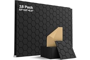 Acoustic Panels Sound Absorbing, Soundsbay Self Adhesive Soundproof Wall Panels 18 Pack High Density Sound Proof Foam Panels for Walls Decoration, Acoustic Treatment 12"×12"×0.4"