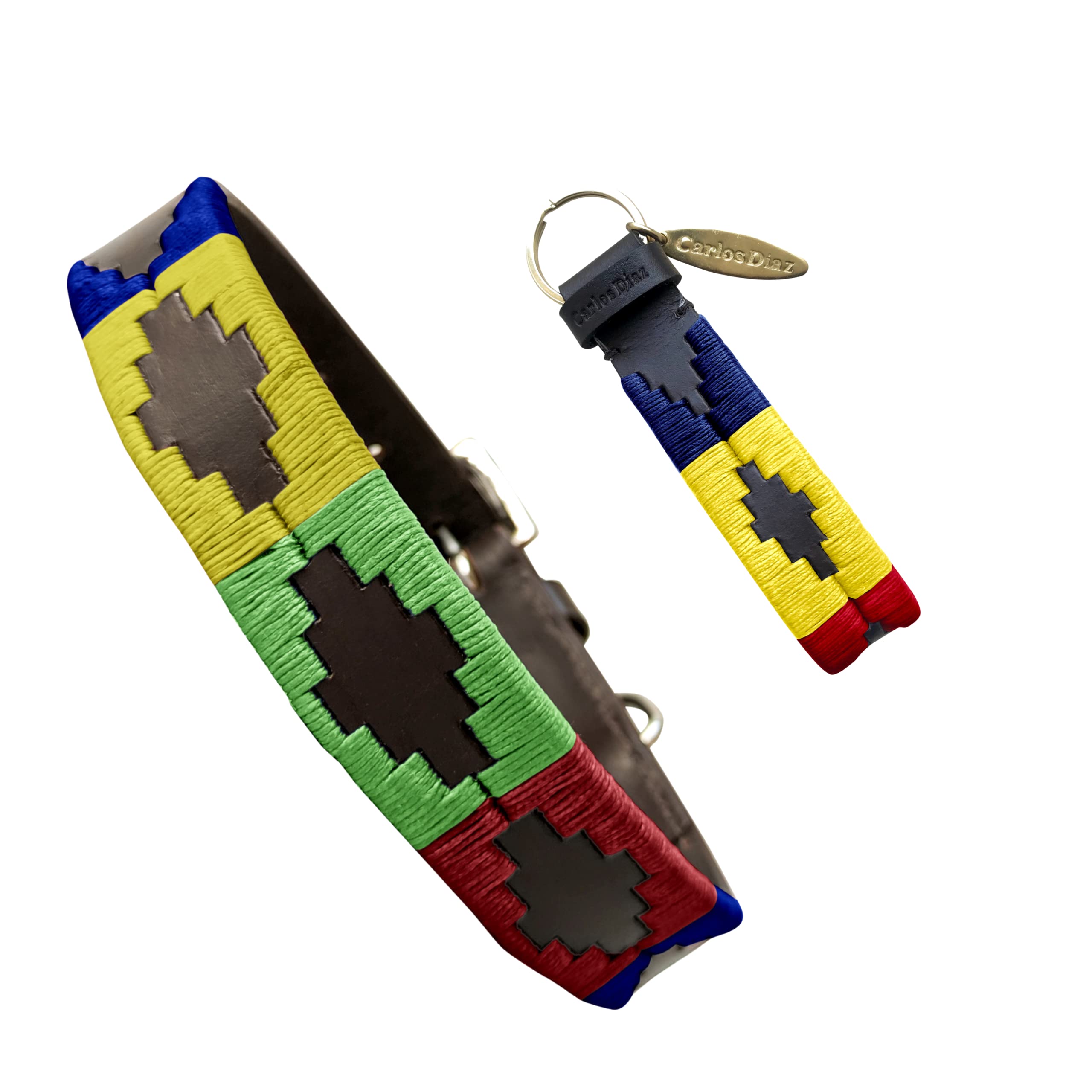 Carlos Diaz Genuine Leather Waxed Embroidered Polo Dog Collar XXS