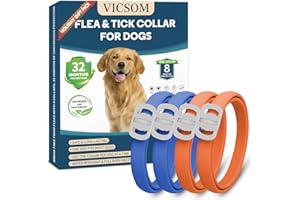 VICSOM Dog Flea and Tick Collar 4 Pack, Waterproof Adjustable Collar for Dogs and Puppies, 32-Month Prevention, Blue & Orange