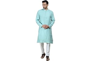 Filori Studio - Men's Cotton Viscose Self Woven Design Long Kurta with Embroidery (Kurta Only)