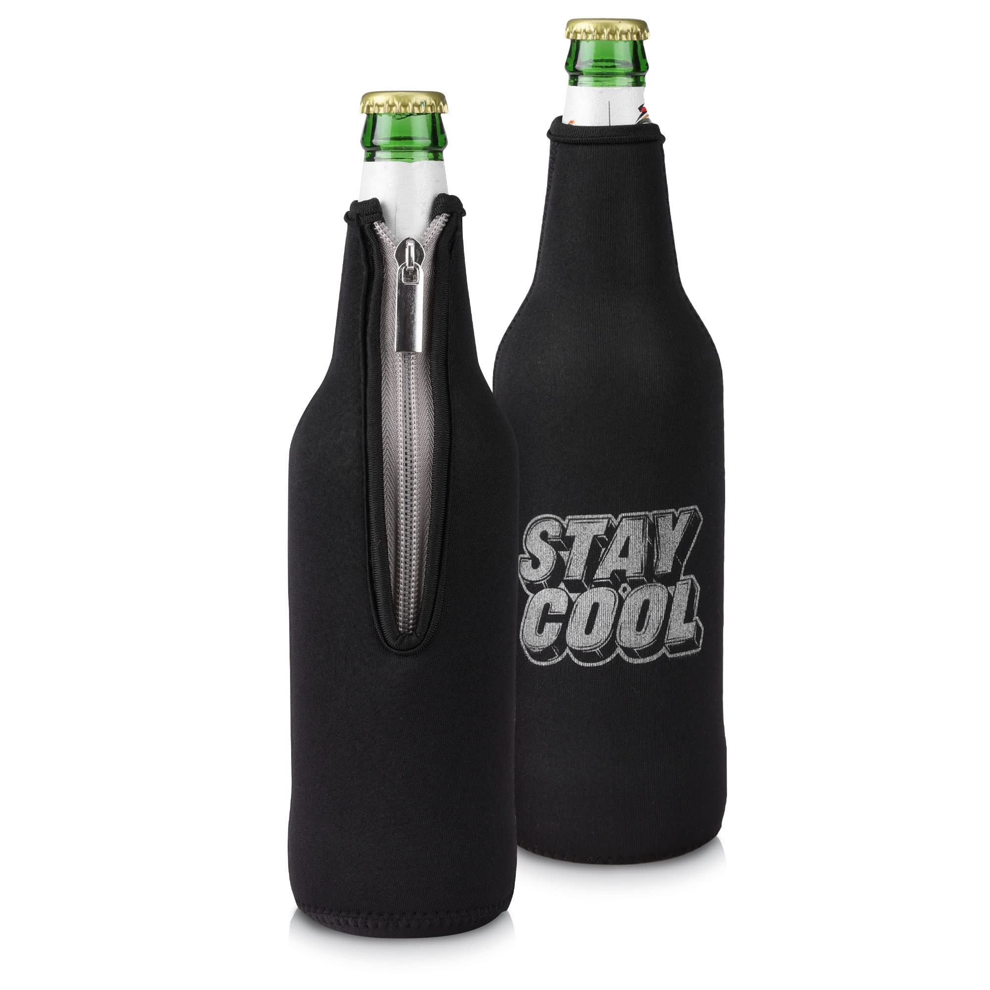 kwmobile Set of 2 Neoprene Bottle Coolers Sleeves for 330-500ml Bottle - Keep Beer, Soda, Soft Drinks Cool - Stay Cool White/Black