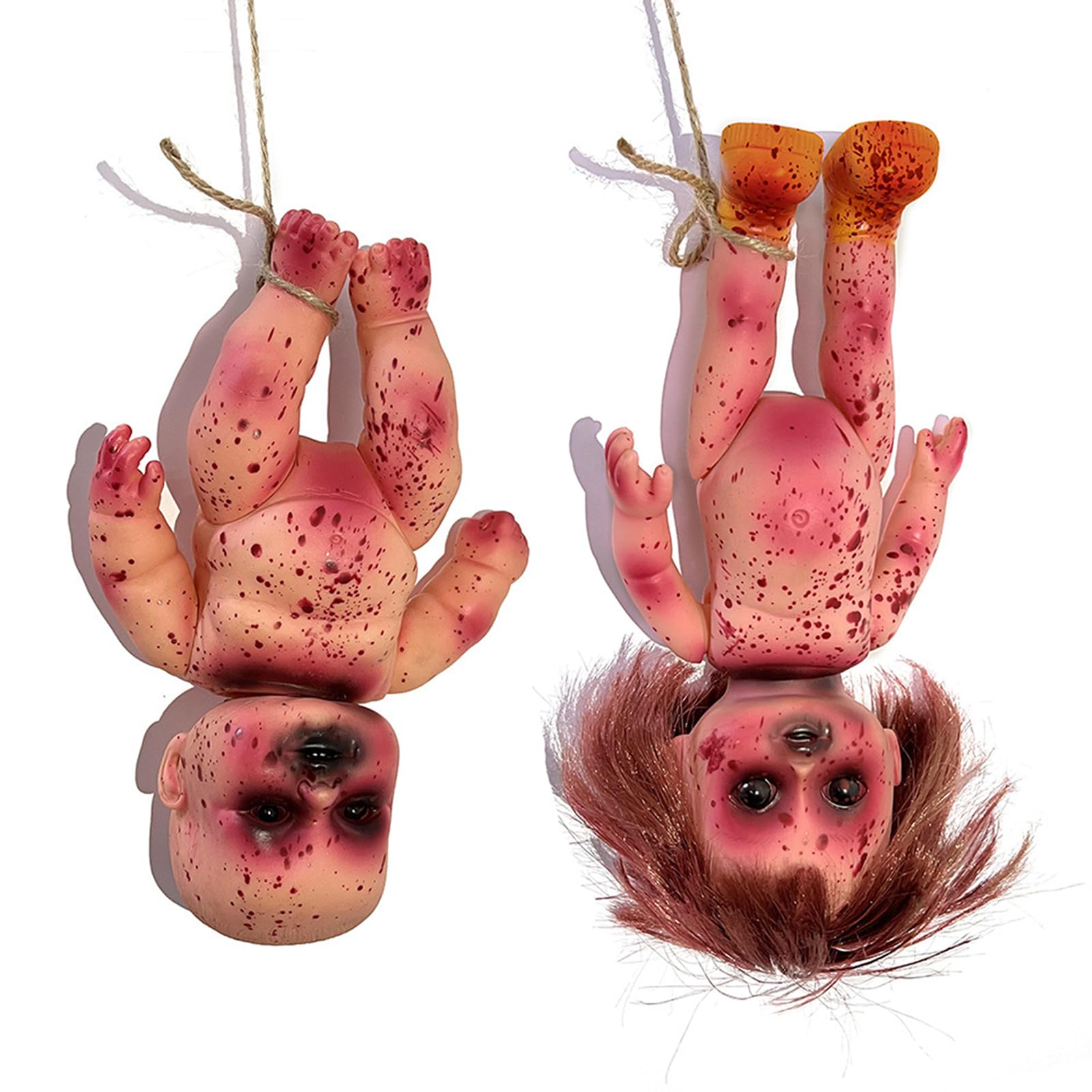 Photo 1 of YYPLIAN 2pcs Halloween Creepy Dolls,10 inch Bloody Haunted Doll Scary Hanging Zombie Dolls with Rope,Halloween Scary Horror Decoration Haunted House Props (Creepy Dolls, 2 PCS)