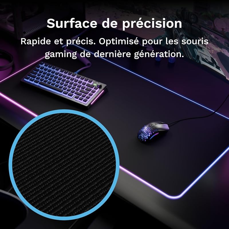 Gaming Musmatta GMP 2 GLED Large Extended – 2-Zones RGB-belysning, InfiniGlow sömlös Kant, Premium tygyta, Halkfri gummibas – 915 mm×280 mm×3 mm – Extra stor skrivbordsmatta